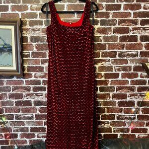Vintage Indor by Algo Red Velvet Textured Midi Dress